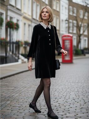 kate spade Black Velvet Dress with Lace Collar